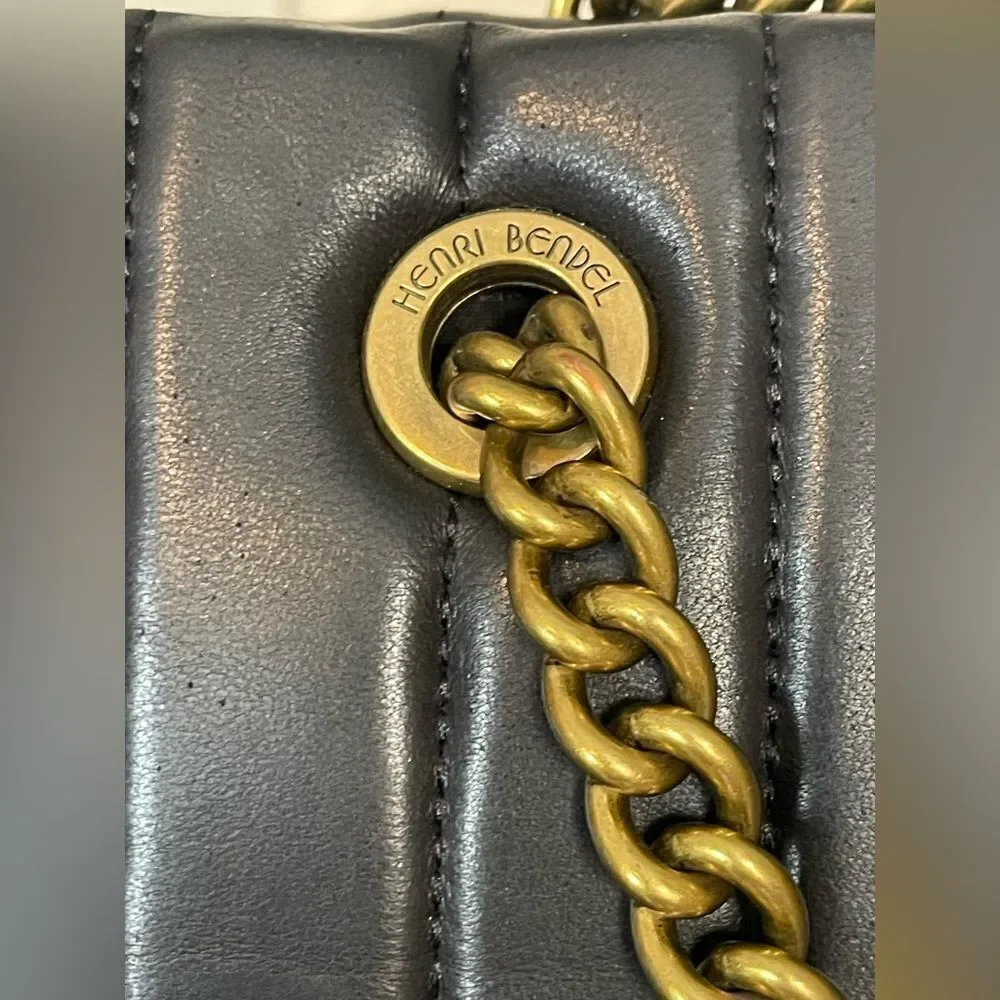 Henri Bendel Black Quilted Laptop Bag with chain handles